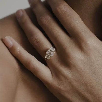 1.25 CT Emerald Cut Three Stones Lab Grown Diamond Engagement Ring