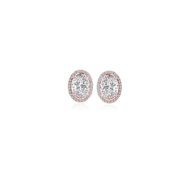 0.75 TCW Oval & Round Cut Moissanite Halo Earrings in Gold 1