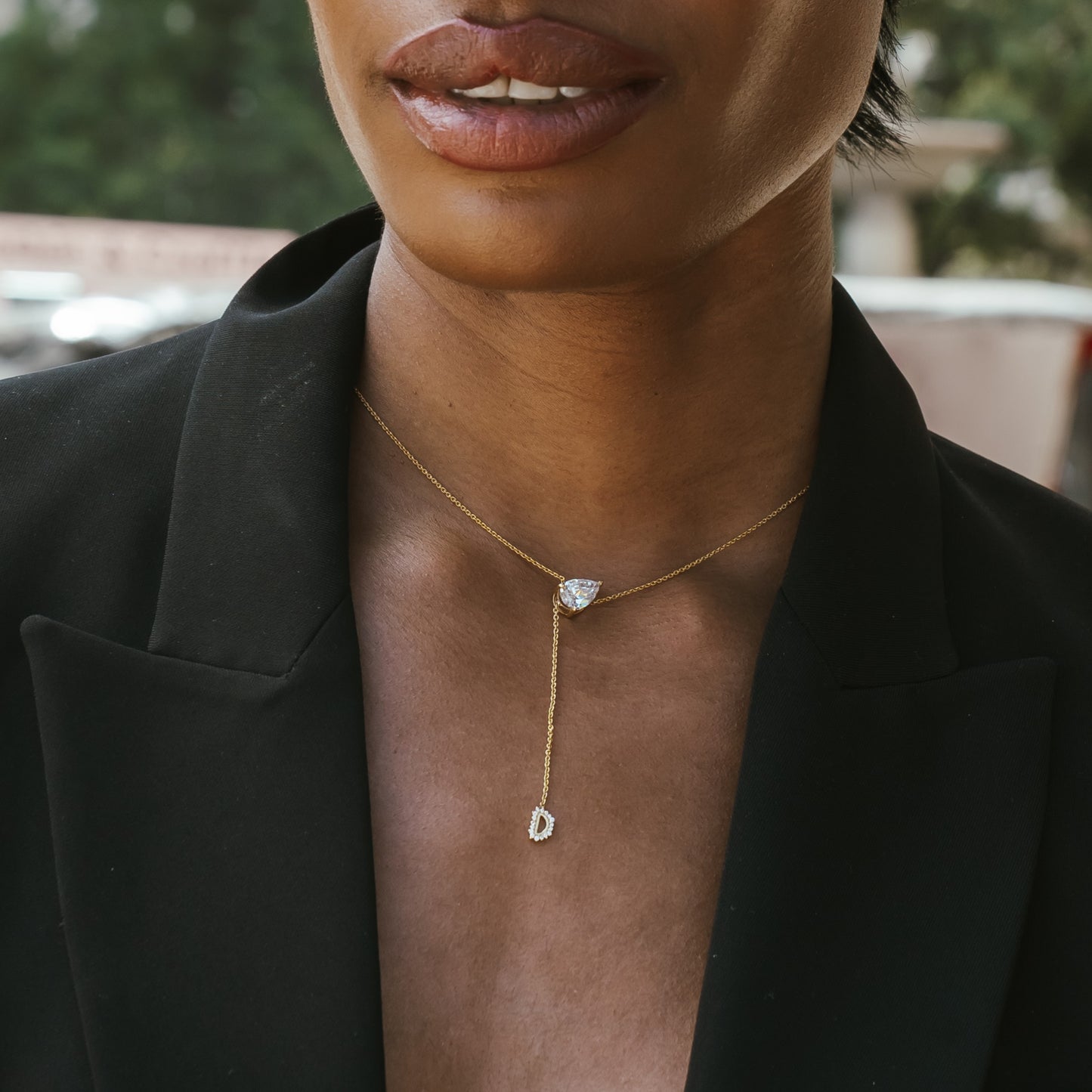 2.0 CT Pear Moissanite Diamond Lariat Pendant Necklace in Solid Gold 3