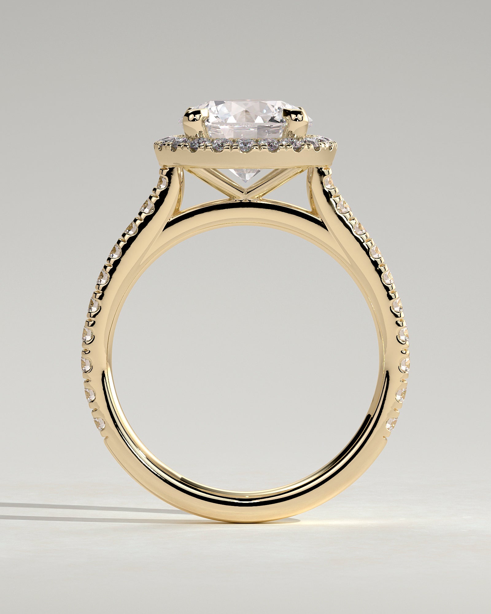 Round Halo, Pave & Split Shank Engagement Ring – 1.93 CT Lab Grown Diamond