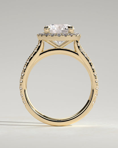 Round Halo, Pave & Split Shank Engagement Ring – 1.93 CT Lab Grown Diamond