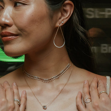 0.47 TCW Round Cut Moissanite Semi-Circle Chandelier Earrings in Gold 2