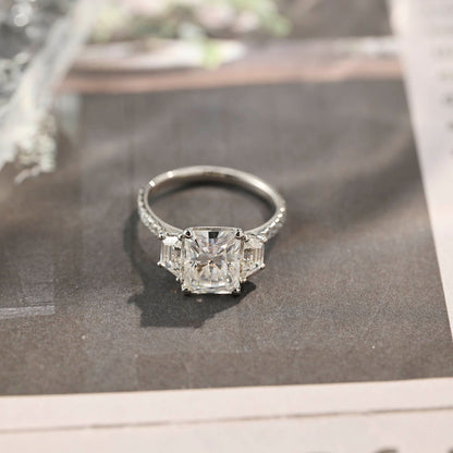 Stunning 4.0 CT Radiant Moissanite Engagement Ring with 3 Stones & Pave Design 2