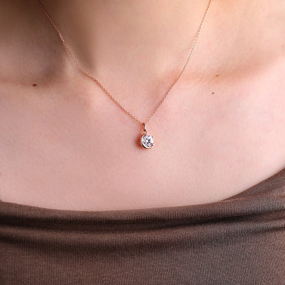 Classic 00.17 CT Round Moissanite Diamond Solitaire Pendant Necklace in Solid Gold 5