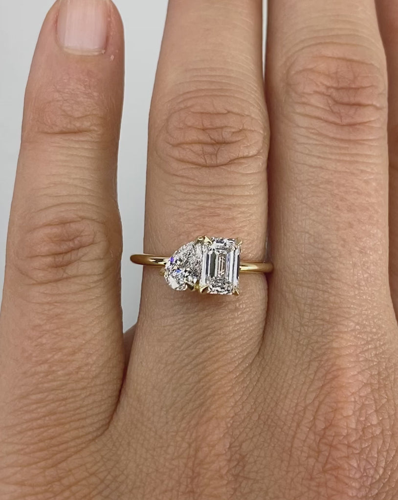 1.47 TCW Emerald & Pear Toi Et Moi Lab Grown Diamond Engagement Ring