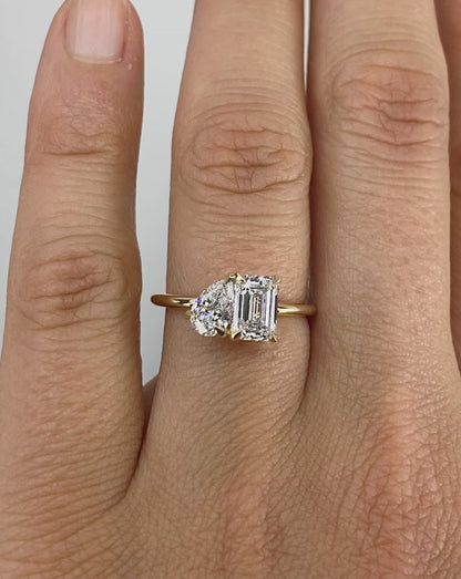 1.47 TCW Emerald & Pear Toi Et Moi Lab Grown Diamond Engagement Ring