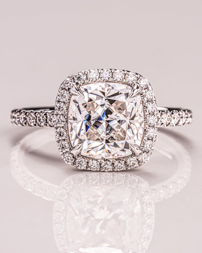 1.80 CT Cushion Cut Halo Lab Grown Diamond Engagement Ring With Pave Setting