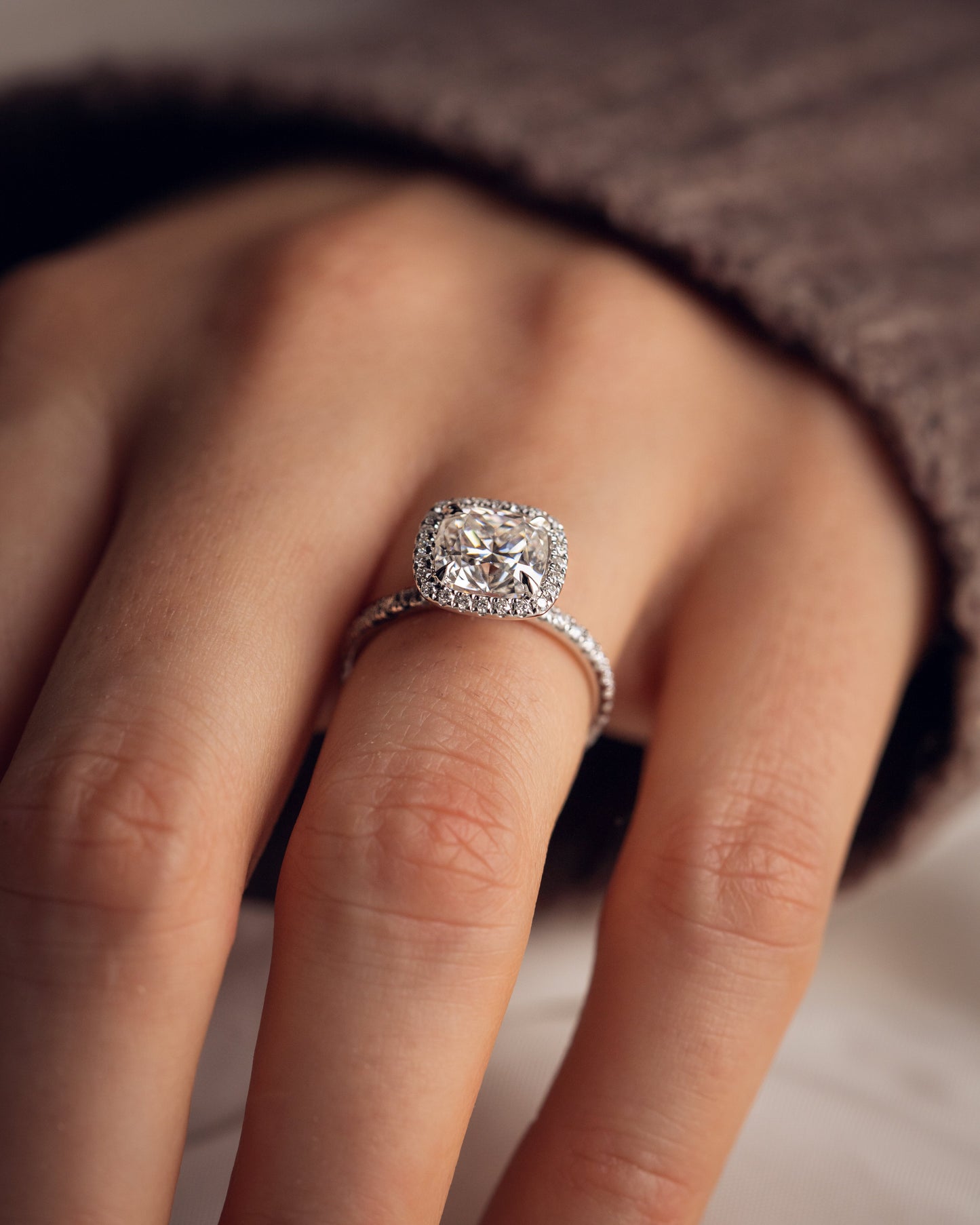 1.80 CT Cushion Cut Halo Lab Grown Diamond Engagement Ring With Pave Setting