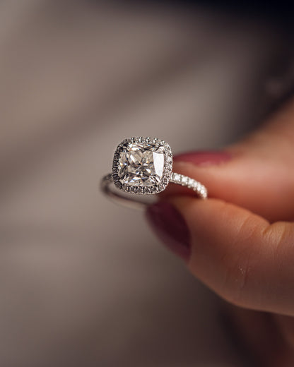 1.80 CT Cushion Cut Halo Lab Grown Diamond Engagement Ring With Pave Setting