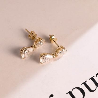 1.0 TCW Pear Cut Moissanite Drop Earrings in Gold 7