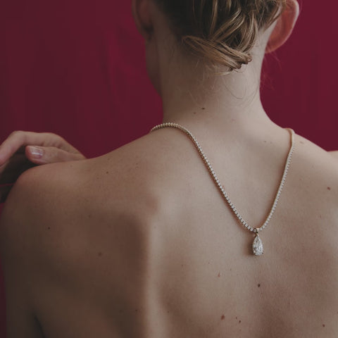 11.18 TCW Pear & Round Shaped Tennis Lab Grown Diamond Necklace