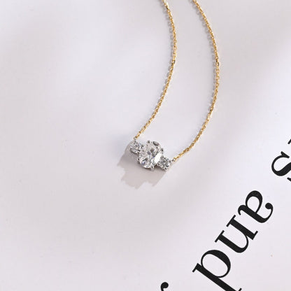 1.0 TCW Oval Moissanite Diamond Three Stone Pendant Necklace in Solid Gold 7