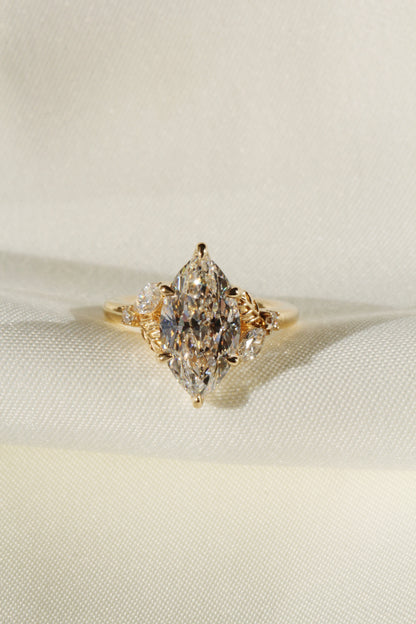 Marquise Shaped Three Stone Lab Grown Diamond Engagement Ring