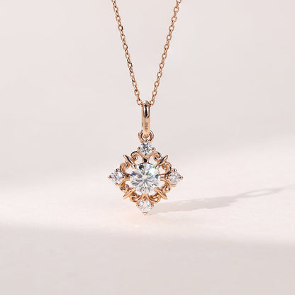 2.20 TCW Round Moissanite Diamond Snowflake Pendant Necklace in Solid Gold 1