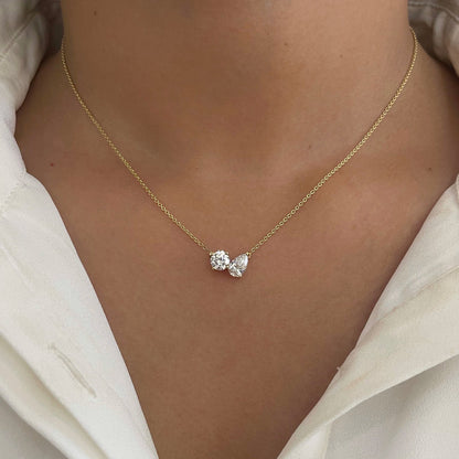 2.0 CT Pear & Round Moissanite Diamond Two Stone Pendant Necklace in Solid Gold 4