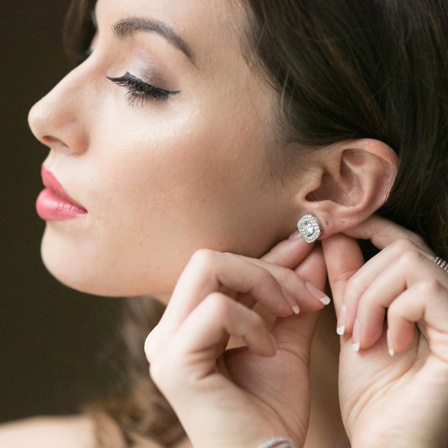 1.30 TCW Round Cut Moissanite Double Halo Stud Earrings in Gold 6