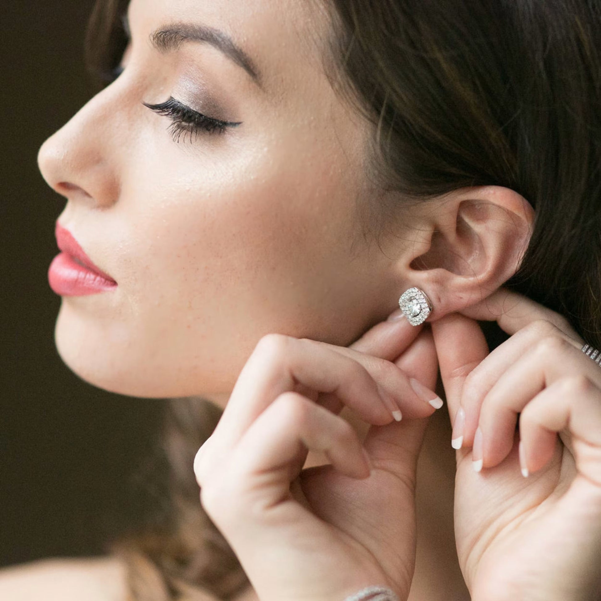 1.30 TCW Round Cut Moissanite Double Halo Stud Earrings in Gold 6