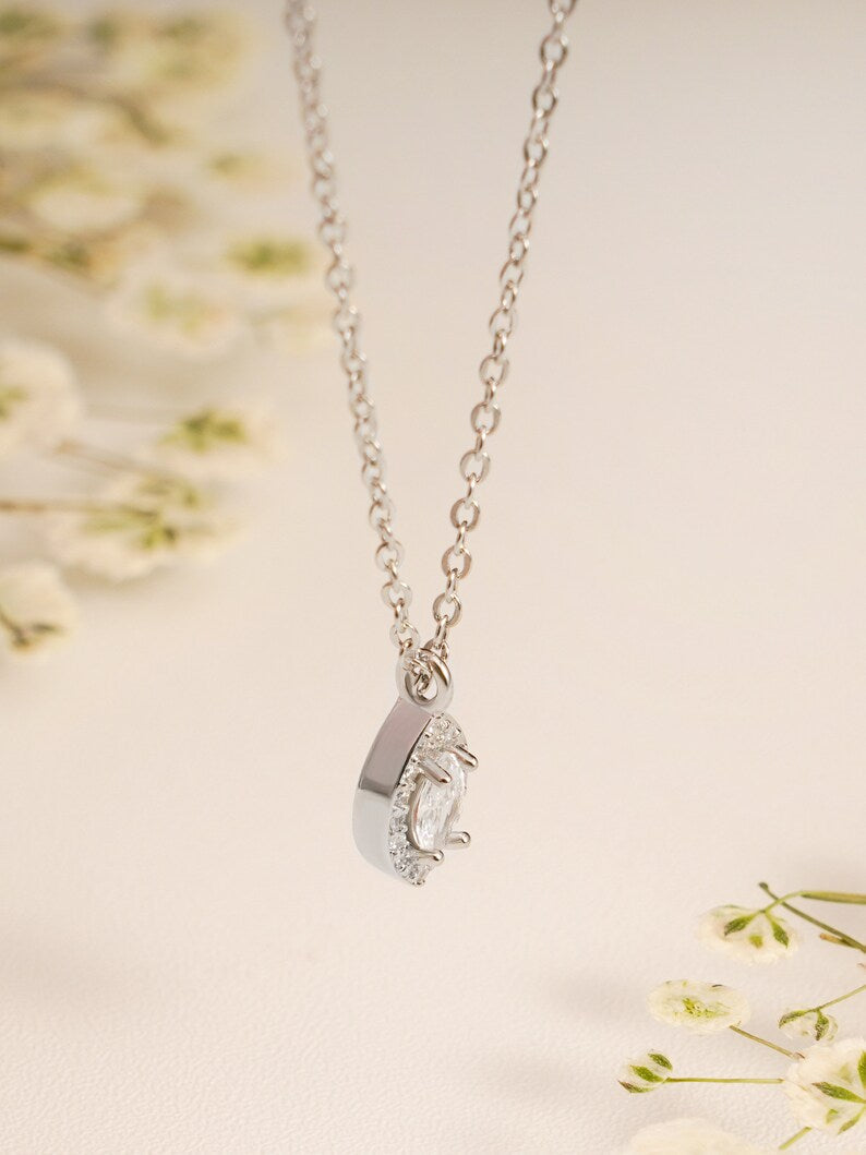 0.30 CT Marquise Moissanite Diamond Halo Pendant Necklace in Solid Gold 7