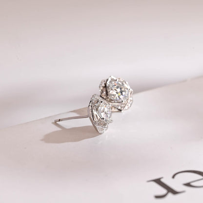 0.50 TCW Round Cut Moissanite Floral Halo Earrings in Gold 9