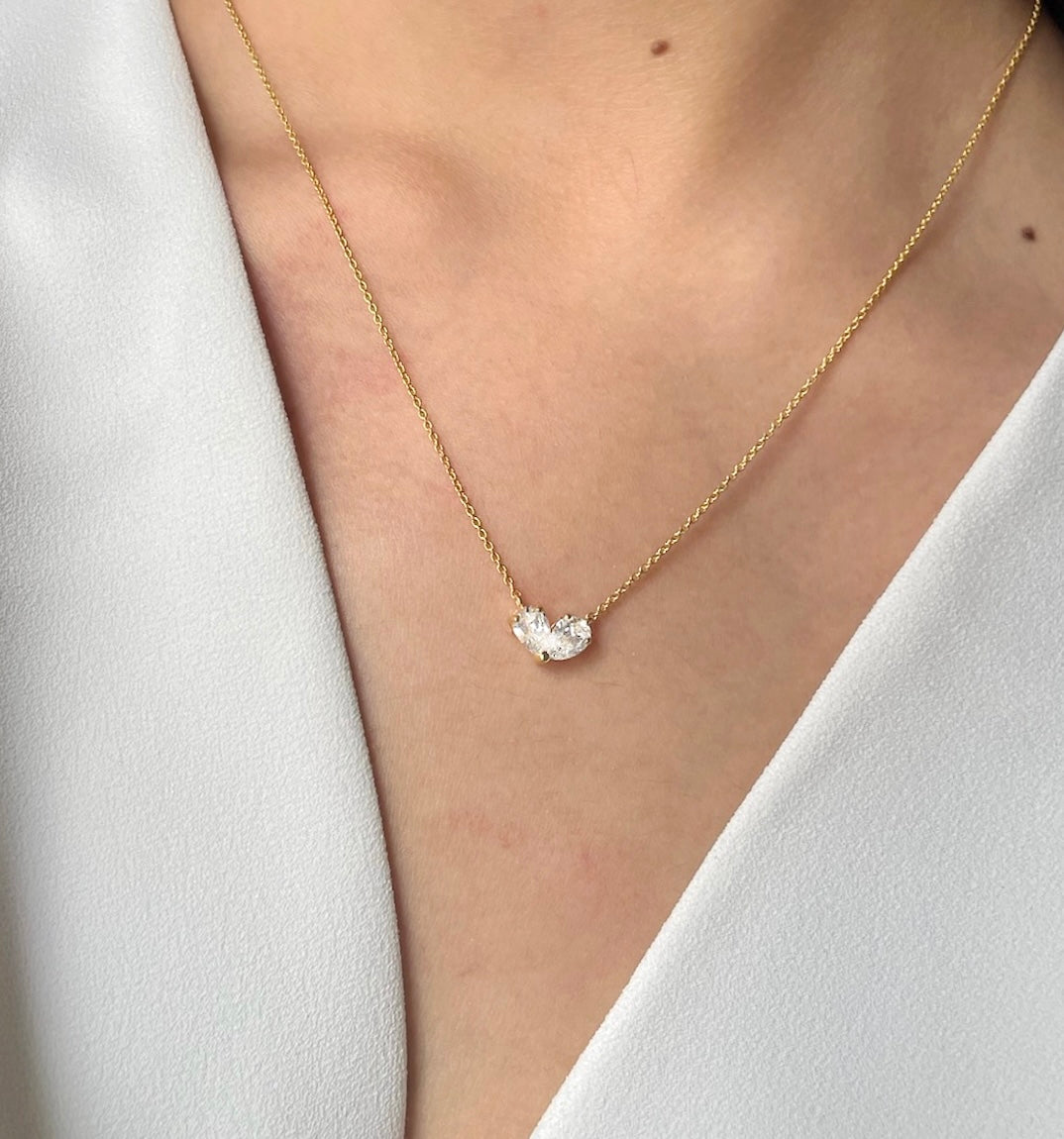 1.0 CT Pear Moissanite Diamond Two Stone Pendant Necklace in Solid Gold 5