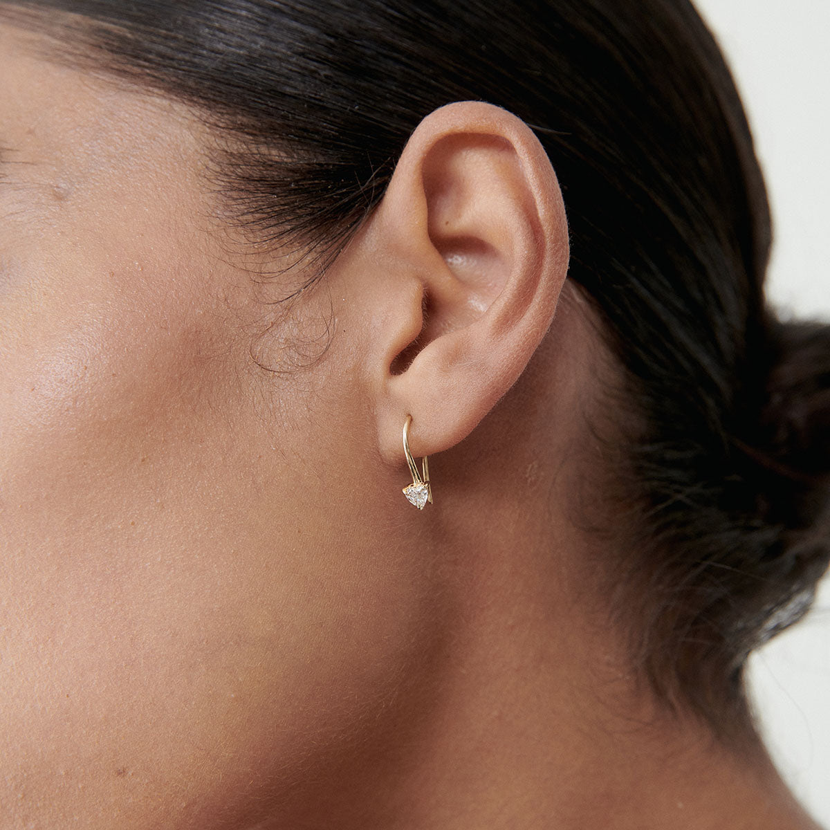 0.20 TCW Heart Cut Moissanite Hoops Earrings in Gold 2