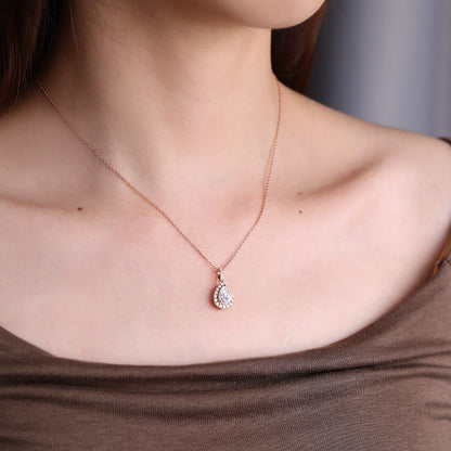 2.20 TCW Pear Moissanite Diamond Halo Pendant Necklace in Solid Gold 5