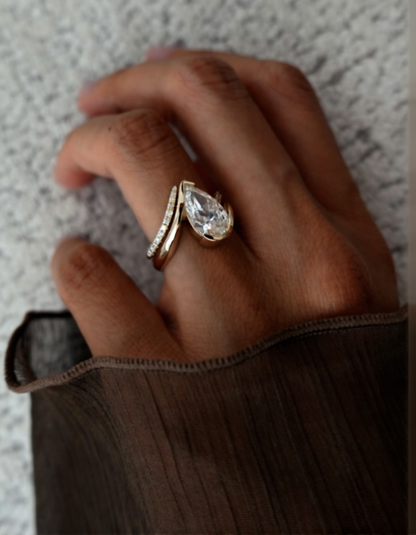 2.5 CT Pear Cut Solitaire Lab Grown Diamond Ring With Wrap Pave Band