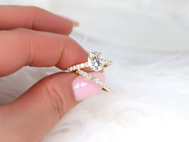 2 CT Oval Cut Bubble Halo & Pave Lab Grown Diamond Bridal Ring Set