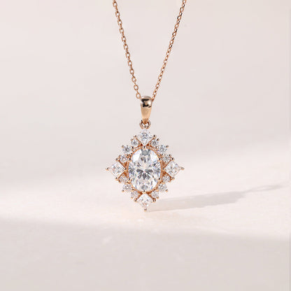 1.50 CT Oval Moissanite Diamond Cluster Pendant Necklace in Solid Gold 1