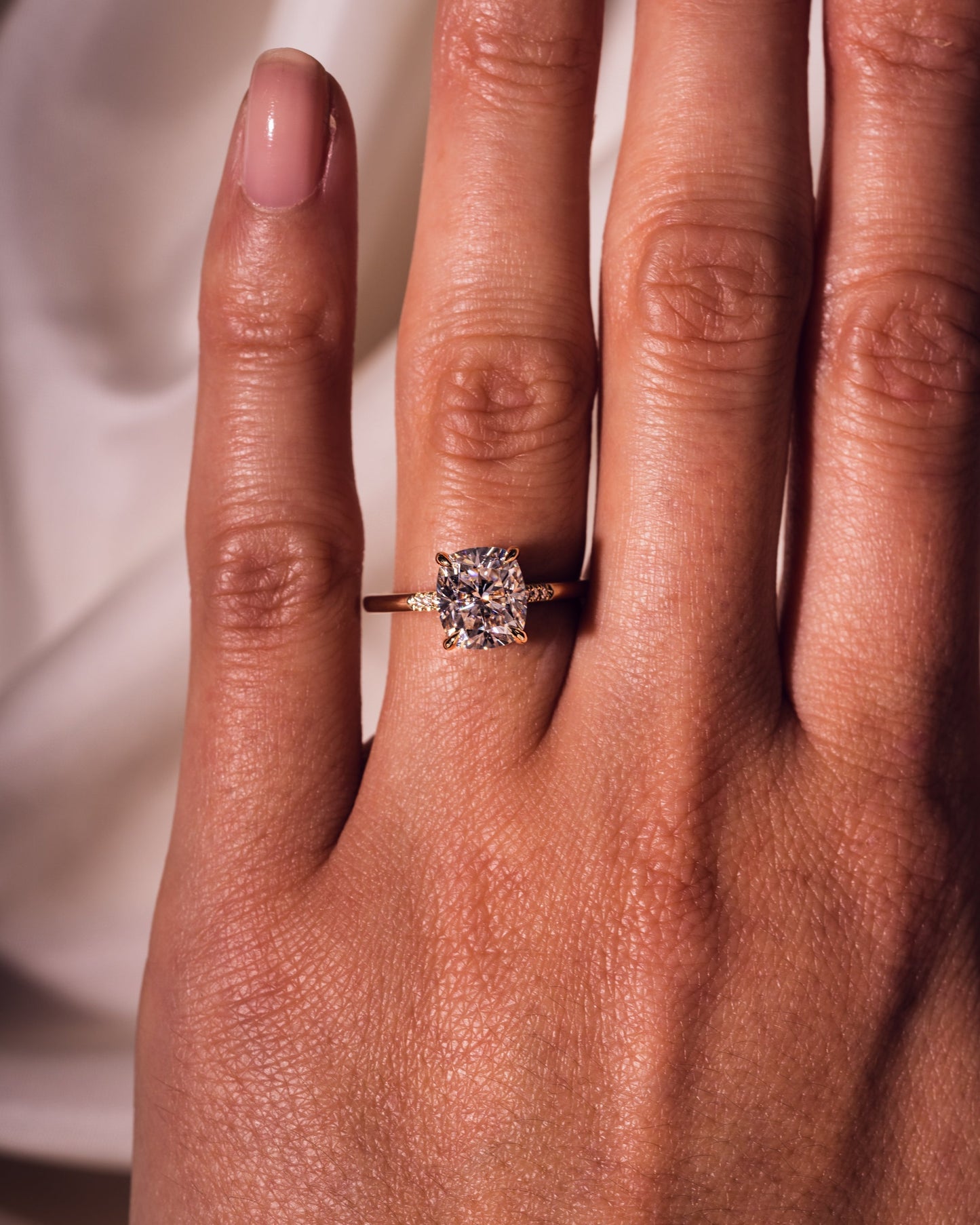 1.49 CT Cushion Cut Hidden Halo Lab Grown Diamond Engagement Ring