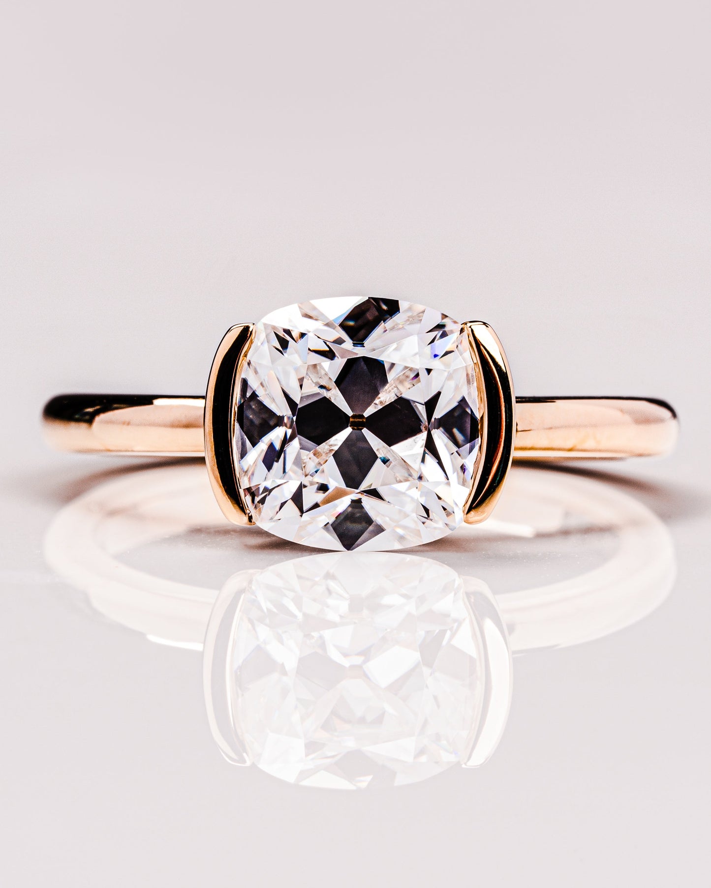 2.54 CT Cushion Half Bezel Solitaire Lab Grown Diamond Engagement Ring