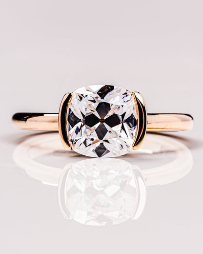 2.54 CT Cushion Half Bezel Solitaire Lab Grown Diamond Engagement Ring