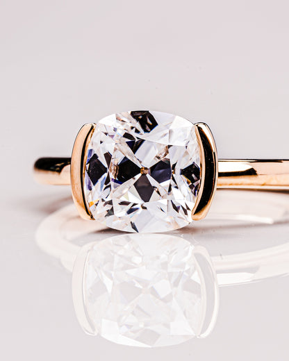 2.54 CT Cushion Half Bezel Solitaire Lab Grown Diamond Engagement Ring