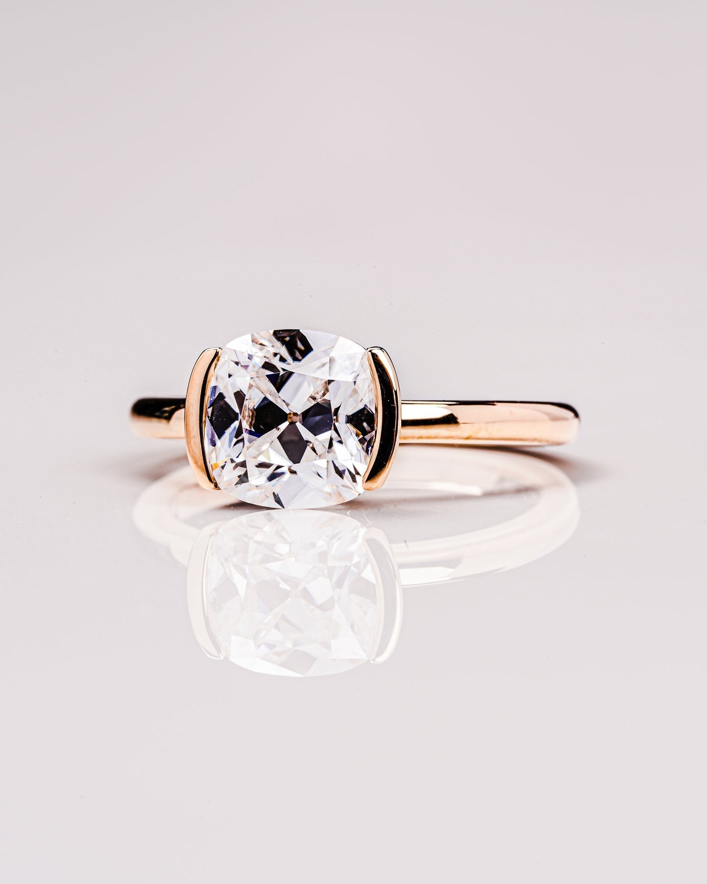 2.54 CT Cushion Half Bezel Solitaire Lab Grown Diamond Engagement Ring