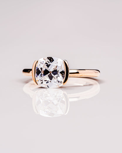 2.54 CT Cushion Half Bezel Solitaire Lab Grown Diamond Engagement Ring