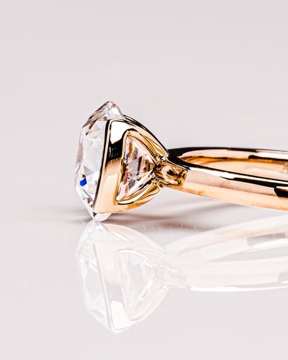 2.54 CT Cushion Half Bezel Solitaire Lab Grown Diamond Engagement Ring