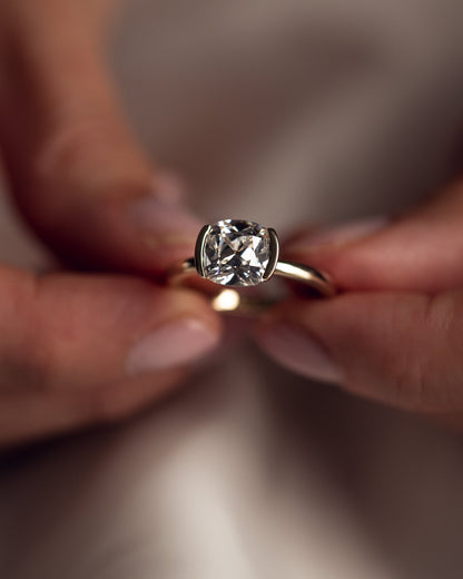 2.54 CT Cushion Half Bezel Solitaire Lab Grown Diamond Engagement Ring