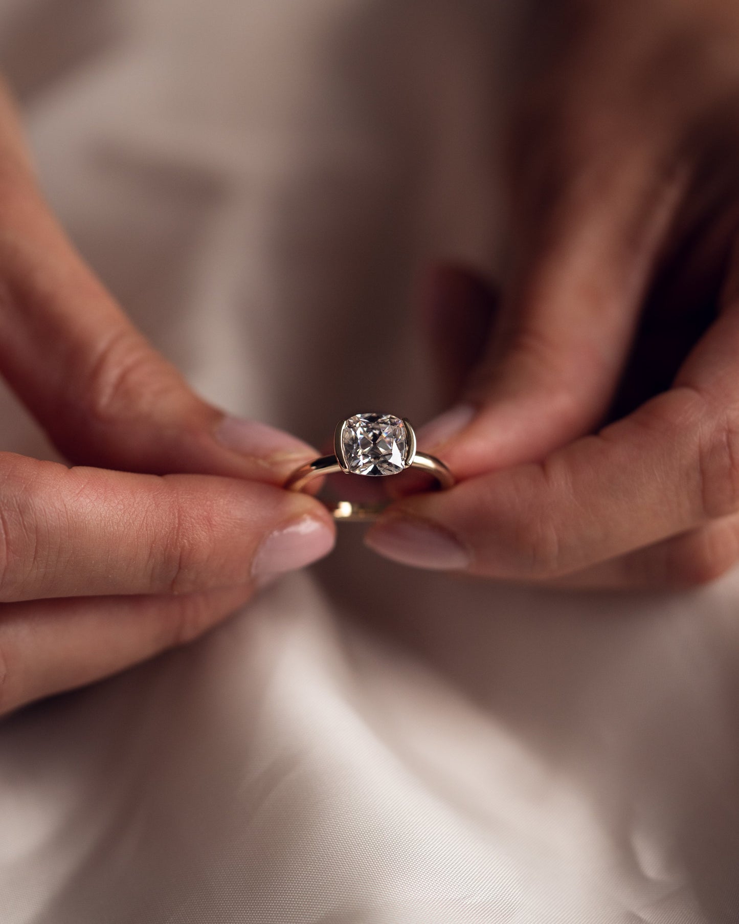 2.54 CT Cushion Half Bezel Solitaire Lab Grown Diamond Engagement Ring