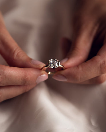 2.54 CT Cushion Half Bezel Solitaire Lab Grown Diamond Engagement Ring