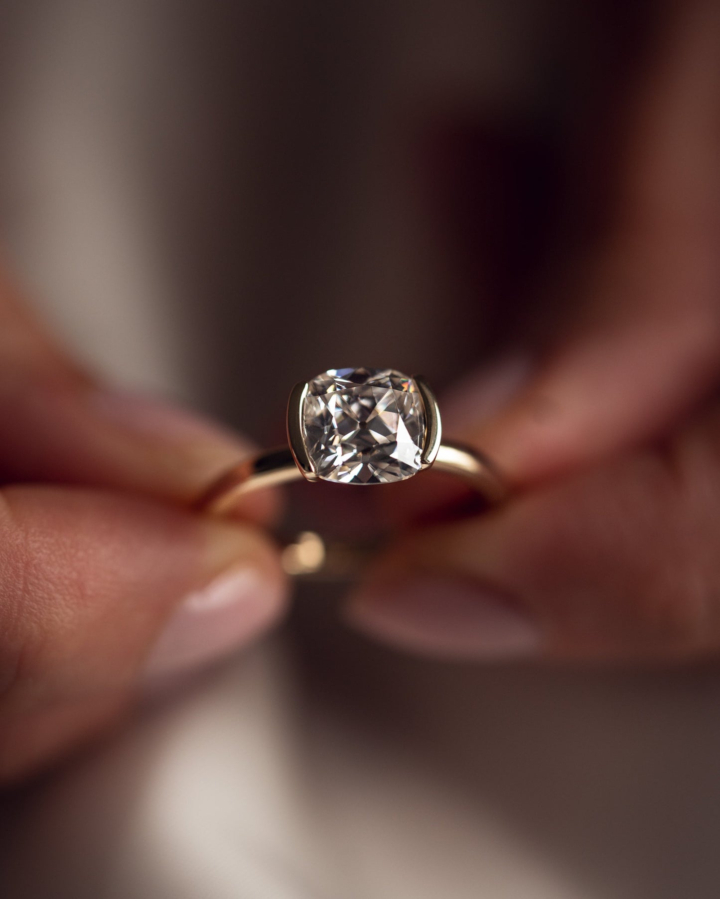 2.54 CT Cushion Half Bezel Solitaire Lab Grown Diamond Engagement Ring