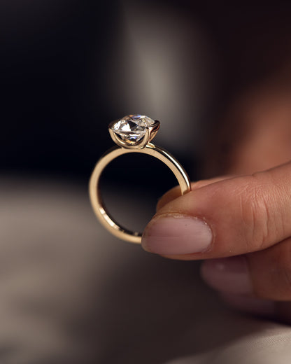 2.54 CT Cushion Half Bezel Solitaire Lab Grown Diamond Engagement Ring