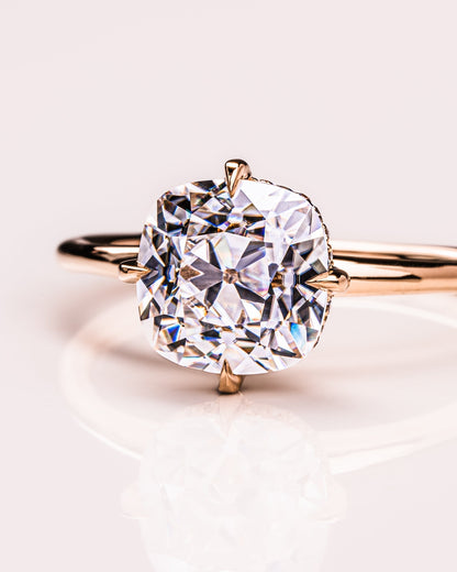 2.54 CT Cushion Cut Lab Grown Diamond Engagement Ring With Hidden Halo Setting