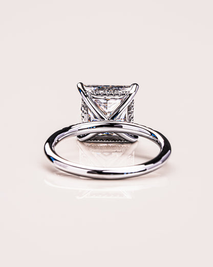 2.87 CT Princess Cut Lab Grown Diamond Engagement Ring With Hidden Halo Setting