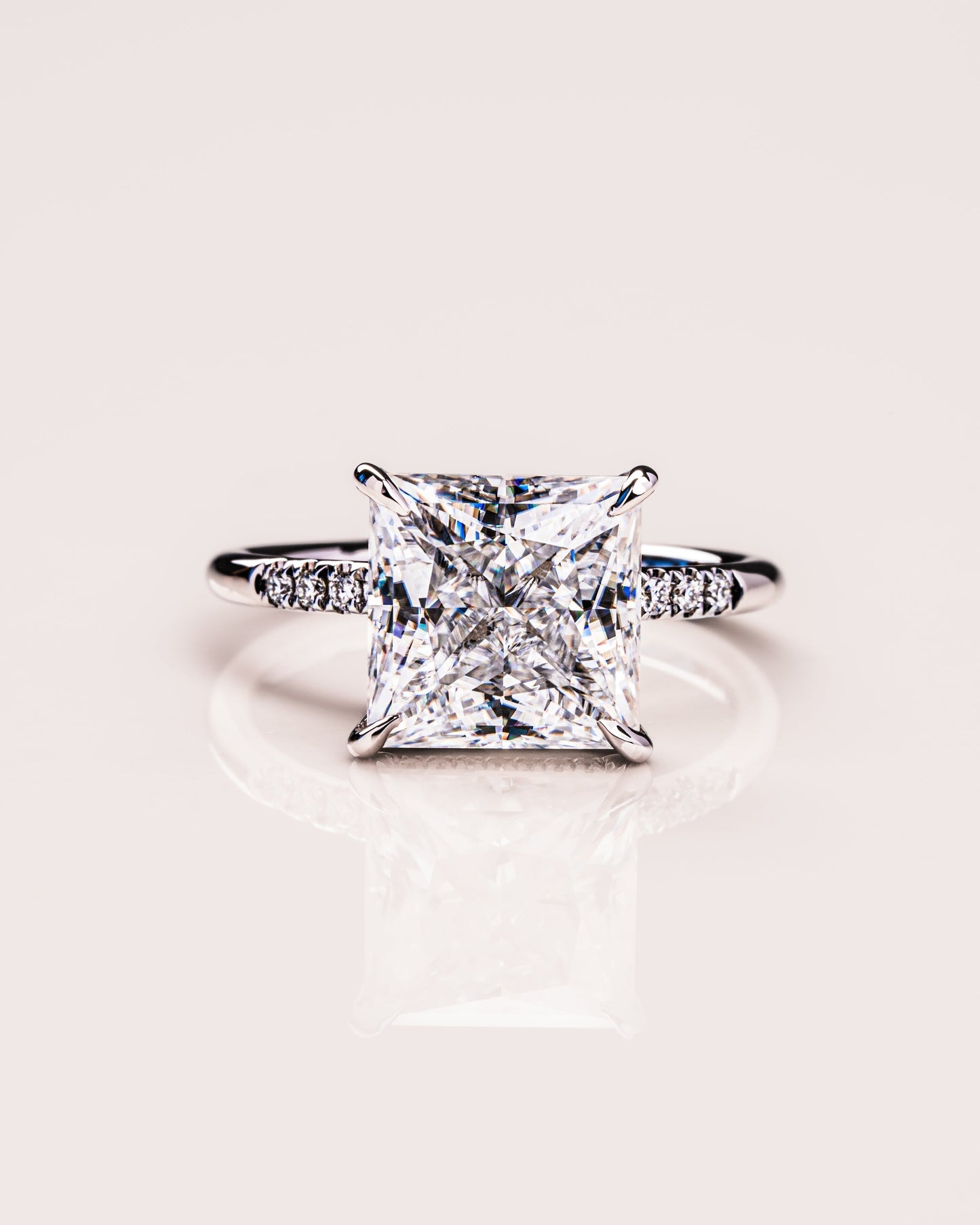 2.87 CT Princess Cut Lab Grown Diamond Engagement Ring With Hidden Halo Setting