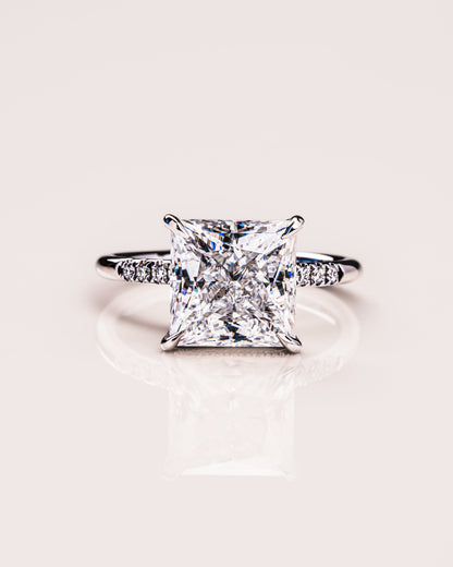 2.87 CT Princess Cut Lab Grown Diamond Engagement Ring With Hidden Halo Setting