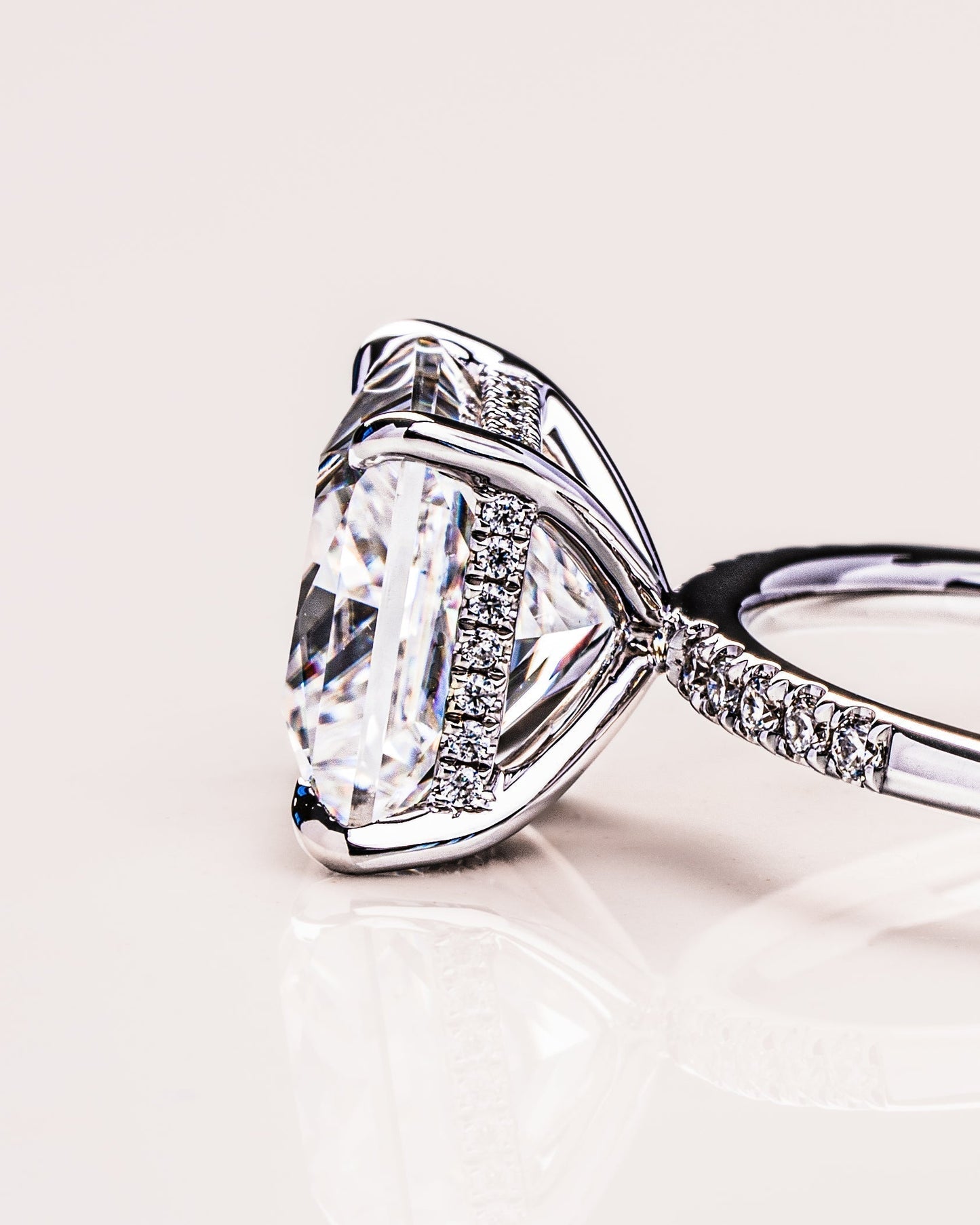 2.87 CT Princess Cut Lab Grown Diamond Engagement Ring With Hidden Halo Setting