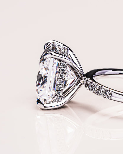 2.87 CT Princess Cut Lab Grown Diamond Engagement Ring With Hidden Halo Setting