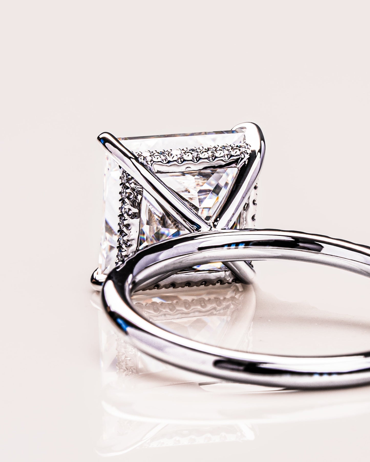 2.87 CT Princess Cut Lab Grown Diamond Engagement Ring With Hidden Halo Setting