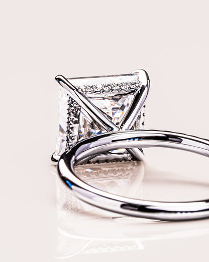 2.87 CT Princess Cut Lab Grown Diamond Engagement Ring With Hidden Halo Setting