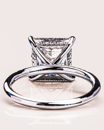 2.87 CT Princess Cut Lab Grown Diamond Engagement Ring With Hidden Halo Setting